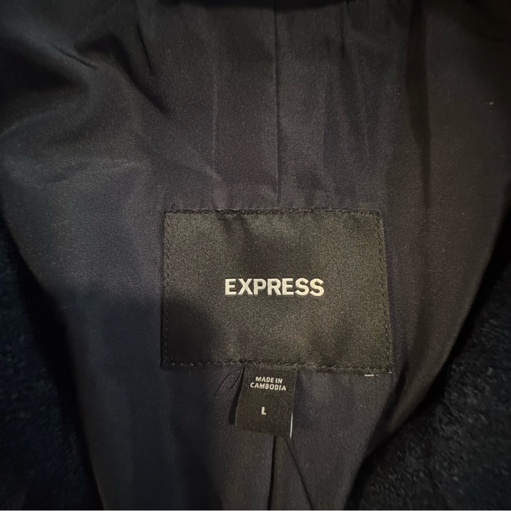 NWT Express Double Breasted Textured Boucle Wool-Blend Peacoat (Navy) - Picture 7 of 9
